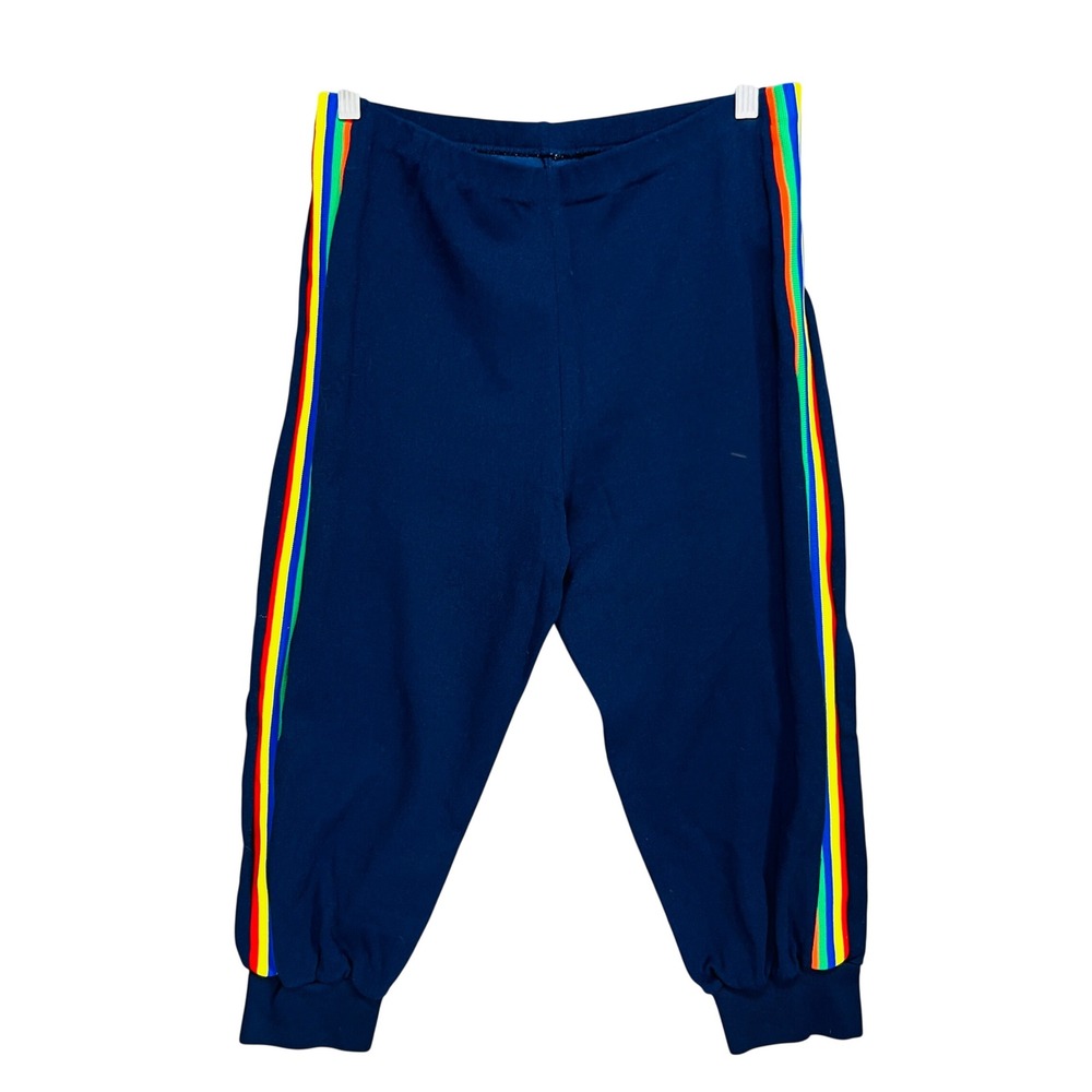 VTG Demetre Navy Blue Rainbow Stripe Ski Pants Joggers Mens XL Talon Zip Retro